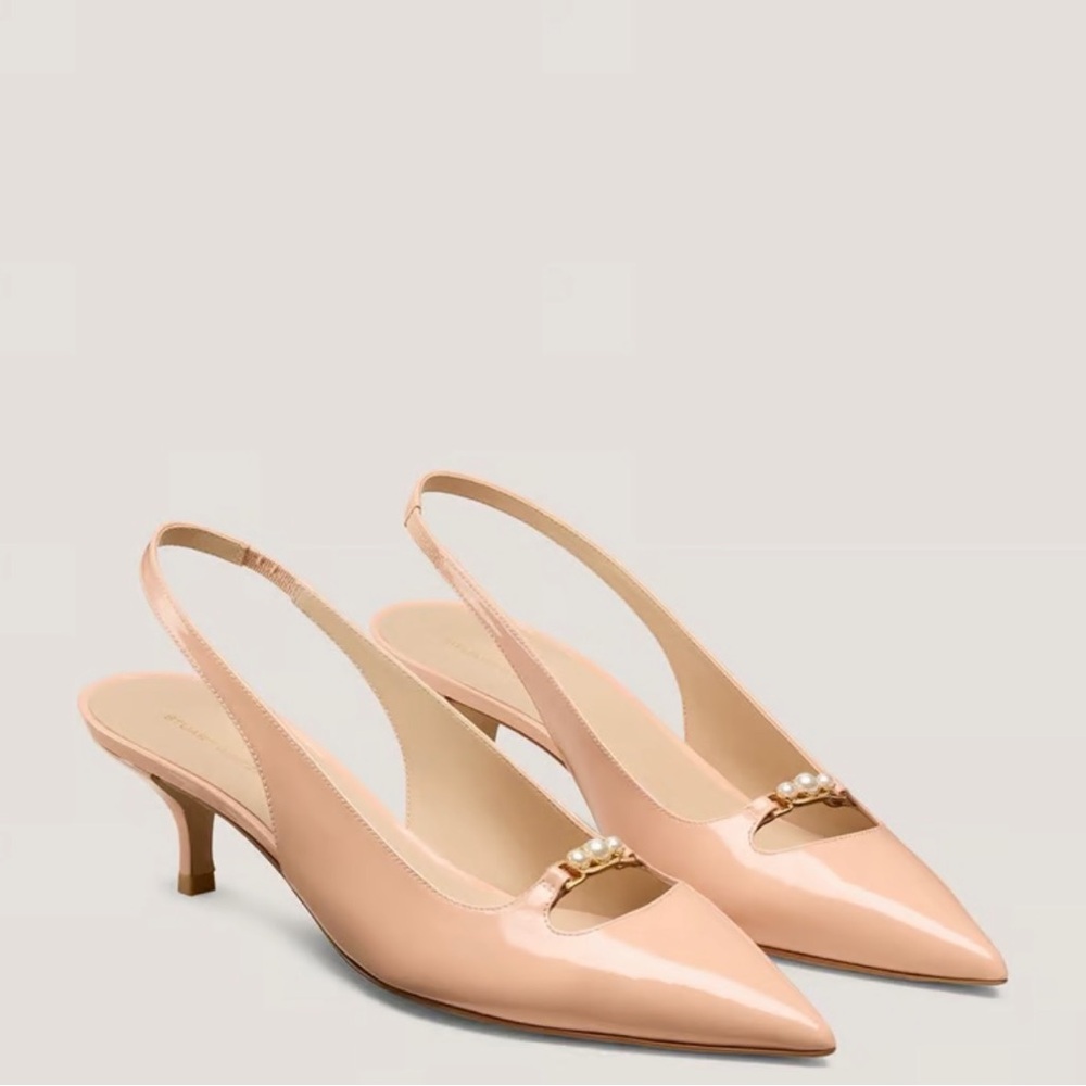 Stuart Weitzman Pink Slingback Heels with Pearl Detail
